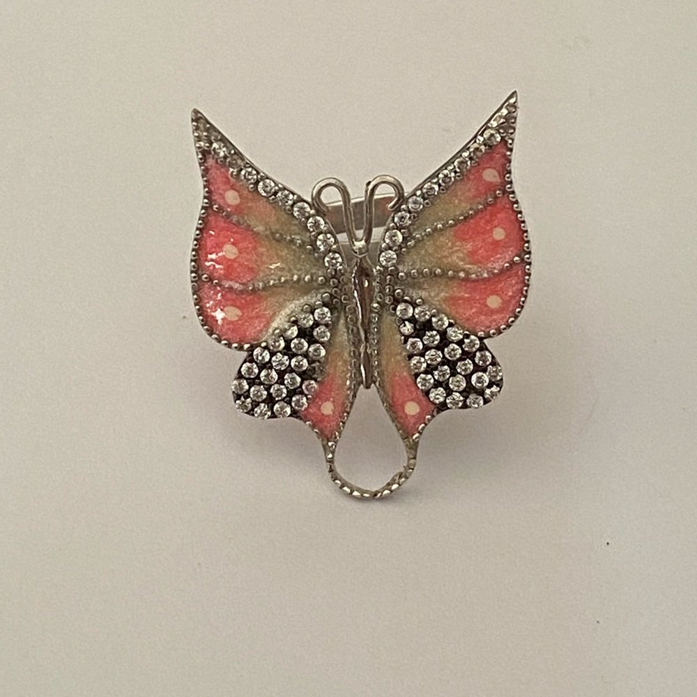 Butterfly ring enamel 925 silver size adjustable handmade - Picture 2 of 5